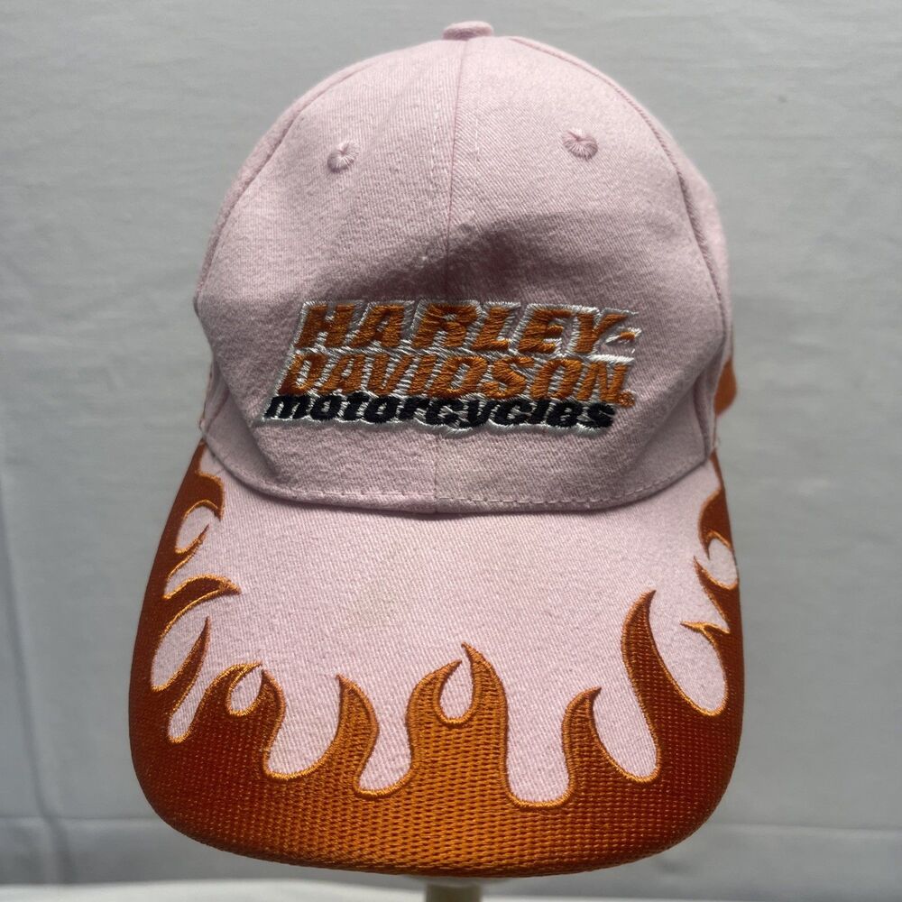 Harley-Davidson Vintage Embroidered Flame Logo Baseball Cap Adjustable Pink Girl